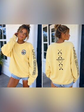 NWOT Lake George Oversized Sweatshirt Yellow Adirondacks New York